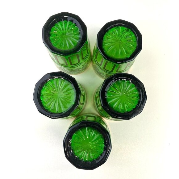 Vintage Green Juice Glasses Vintage Blown Glass Set of 5 6oz MCM Kitchen Home - Picture 3 of 8